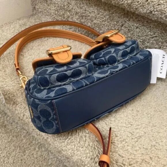 COACH Ashton Baguette Bag In Signature Canvas Denim/Brown CY700 - Picture 5 of 6